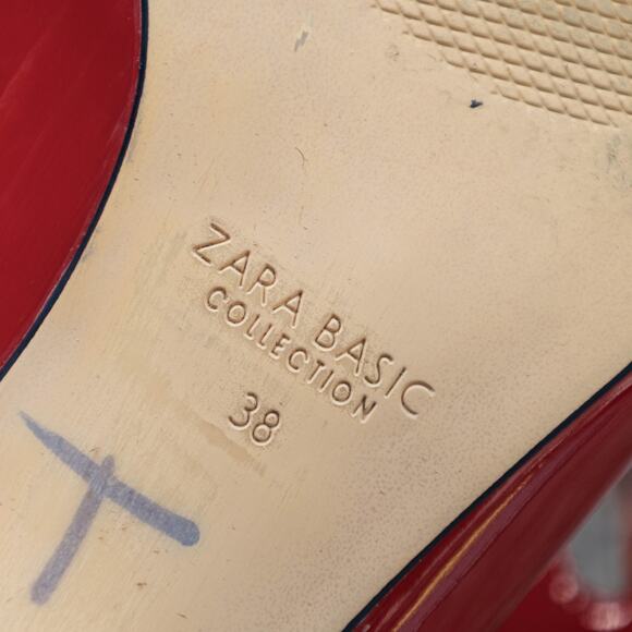 Zara Collection Red Faux Patent Leather Kitten Heels Buckle Womens EU 38 US 7 - Picture 14 of 15